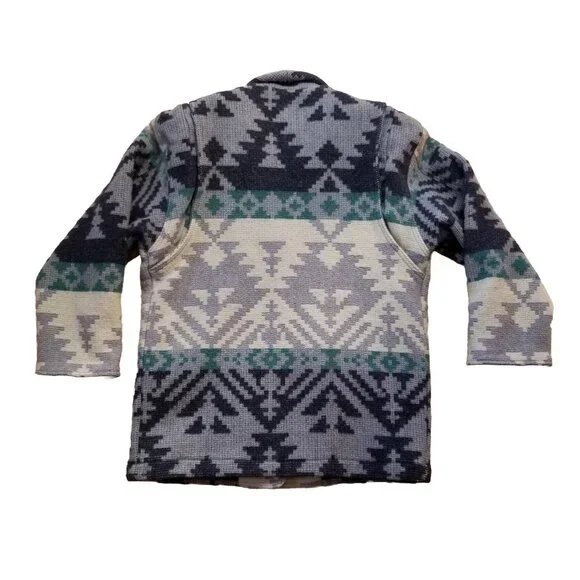 ✅VTG Woolrich Chore Jacket Women's LARGE Blue/Grey Aztec Southwest Wool✅STAINING - Picture 2 of 16
